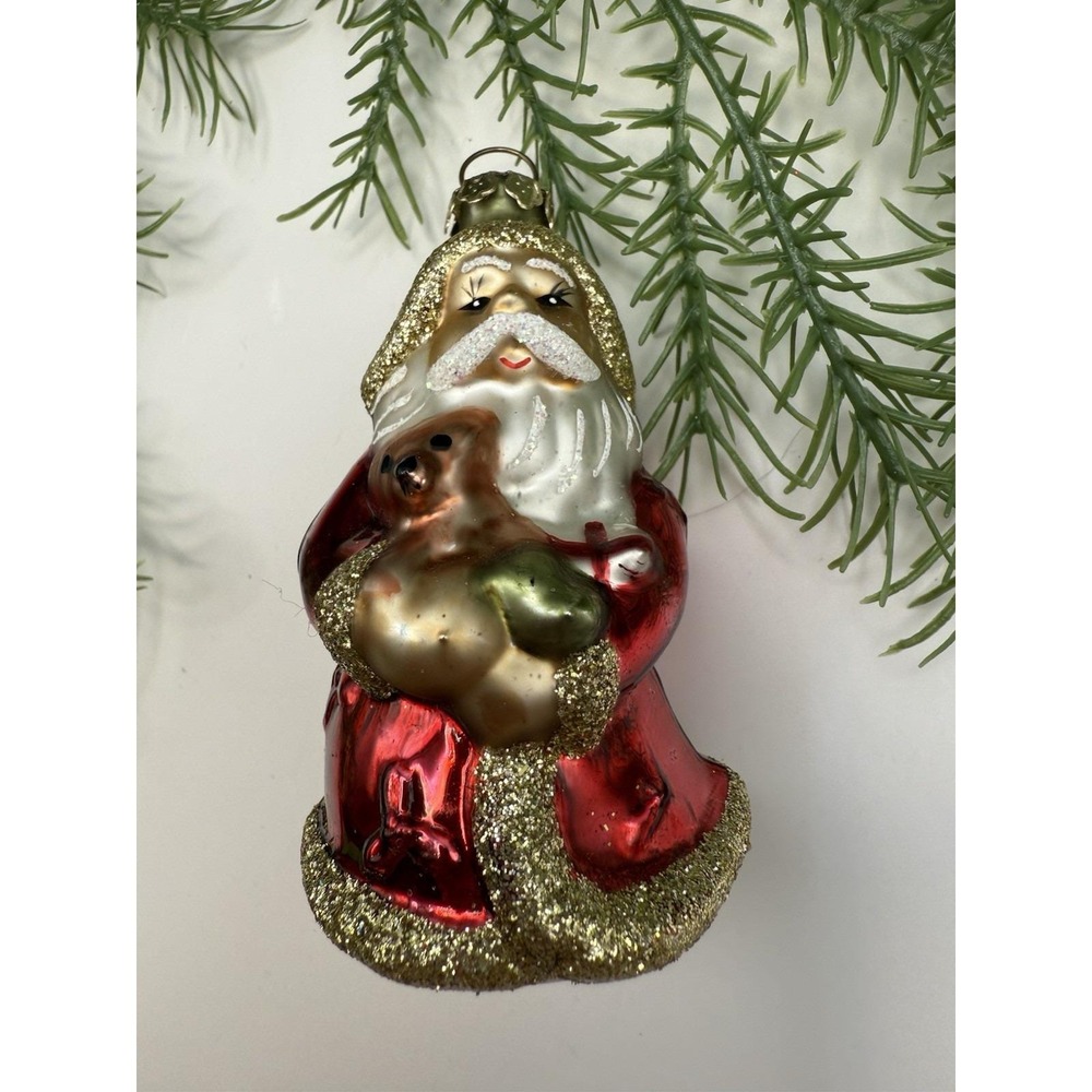 European Blown Glass Santa Christmas Ornament Heart Cap 4" Hand Silvered Vintage